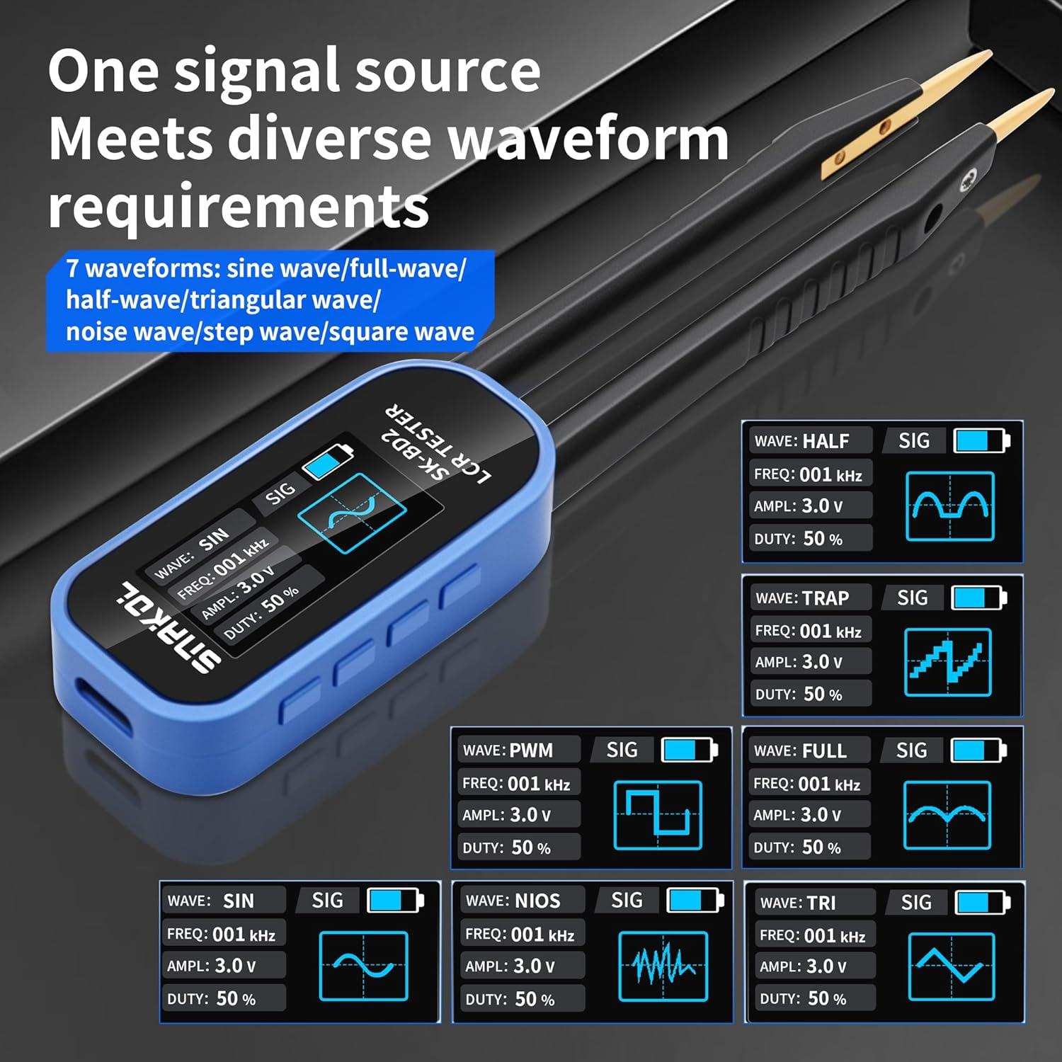 LCR Meter, Digital Multimeter Tweezers, 100KHz SMD Tester, ESR Meter Capacitor Tester with Signal Generator (7 Waveforms), Auto Ranging Electronic Component Meters, Sweep Mode, Measures Z/X/P