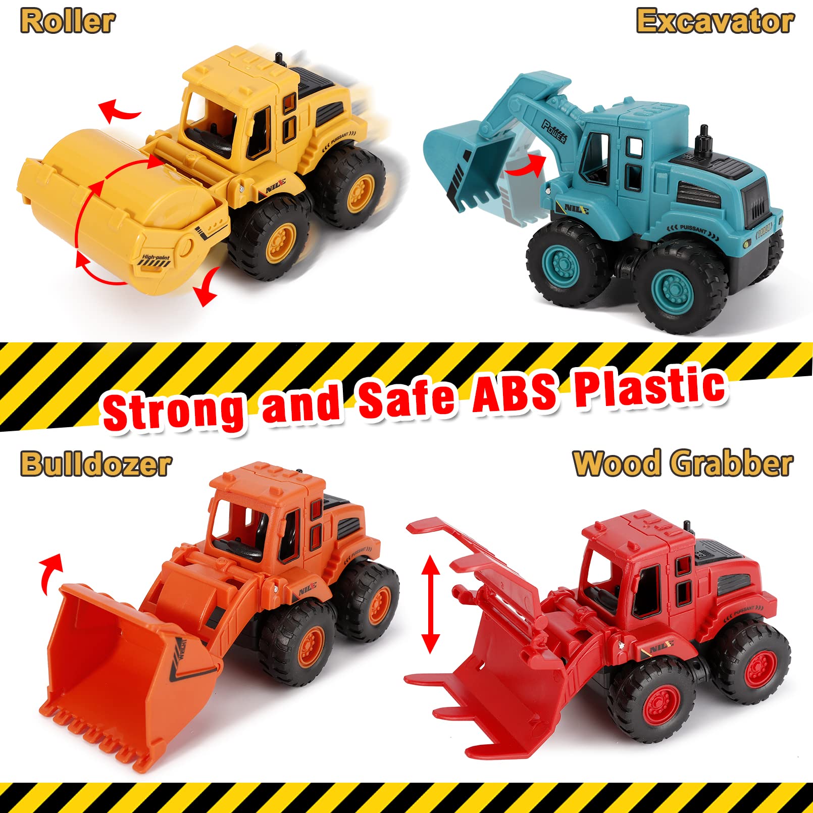 WELLXUNK Set De 3 Vehículos De Construcción – Excavadora, Camión Volquete Y Bulldozer De Plástico Resistente, Sin Baterías, Con Brazos Flexibles, Para Niños A Partir De 3 Años