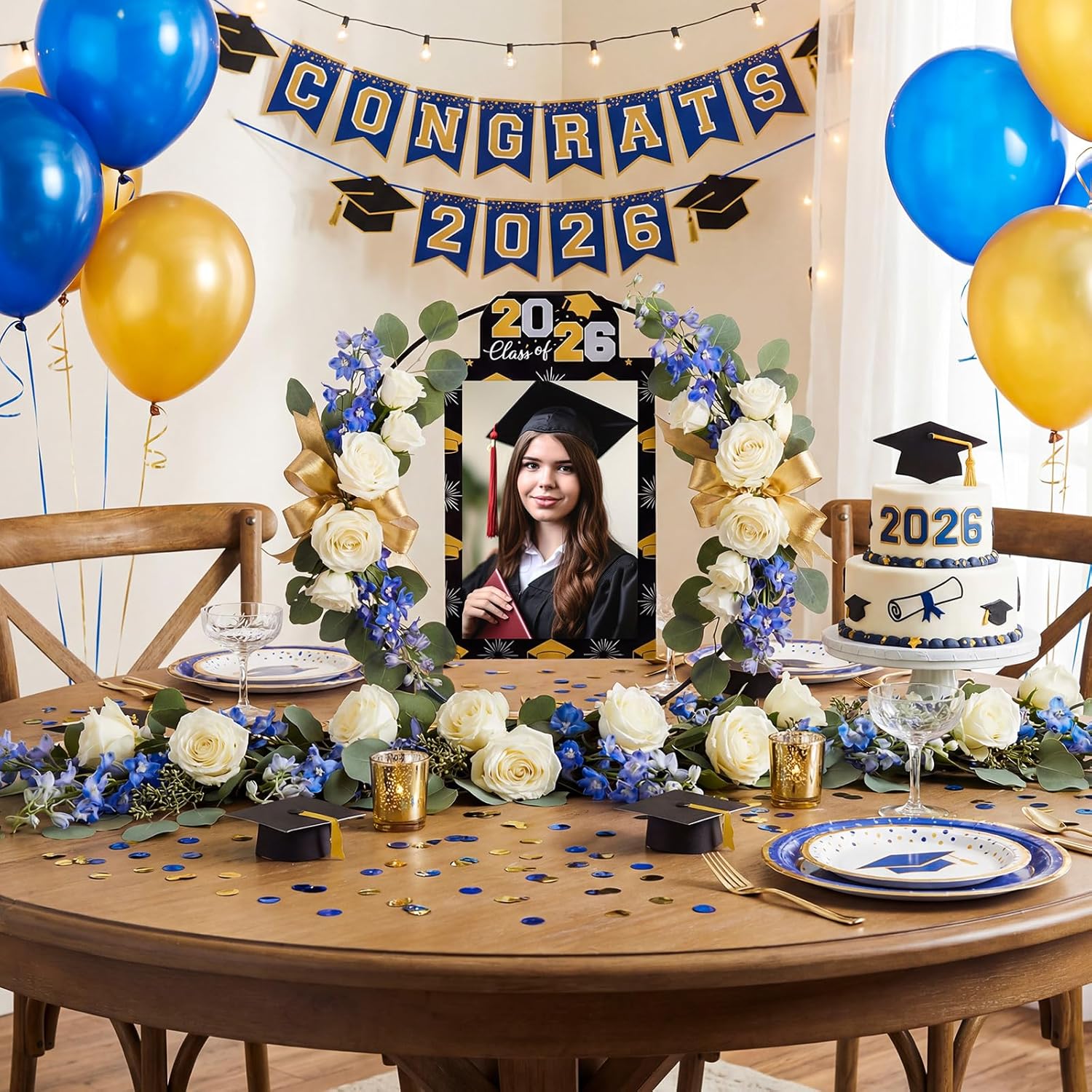 36 Pcs /12 Sets 2026 Graduation Table Centerpieces Decorations 12 Graduation Metal Photo Holders with Base 12 Class of 2026 Photo Display Cards DIY for Party Tables, Holds 4x6 Photos