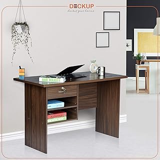DeckUp Giona Engineered Wood Study Table and Office Desk (Walnut, Matte Finish) Price In India