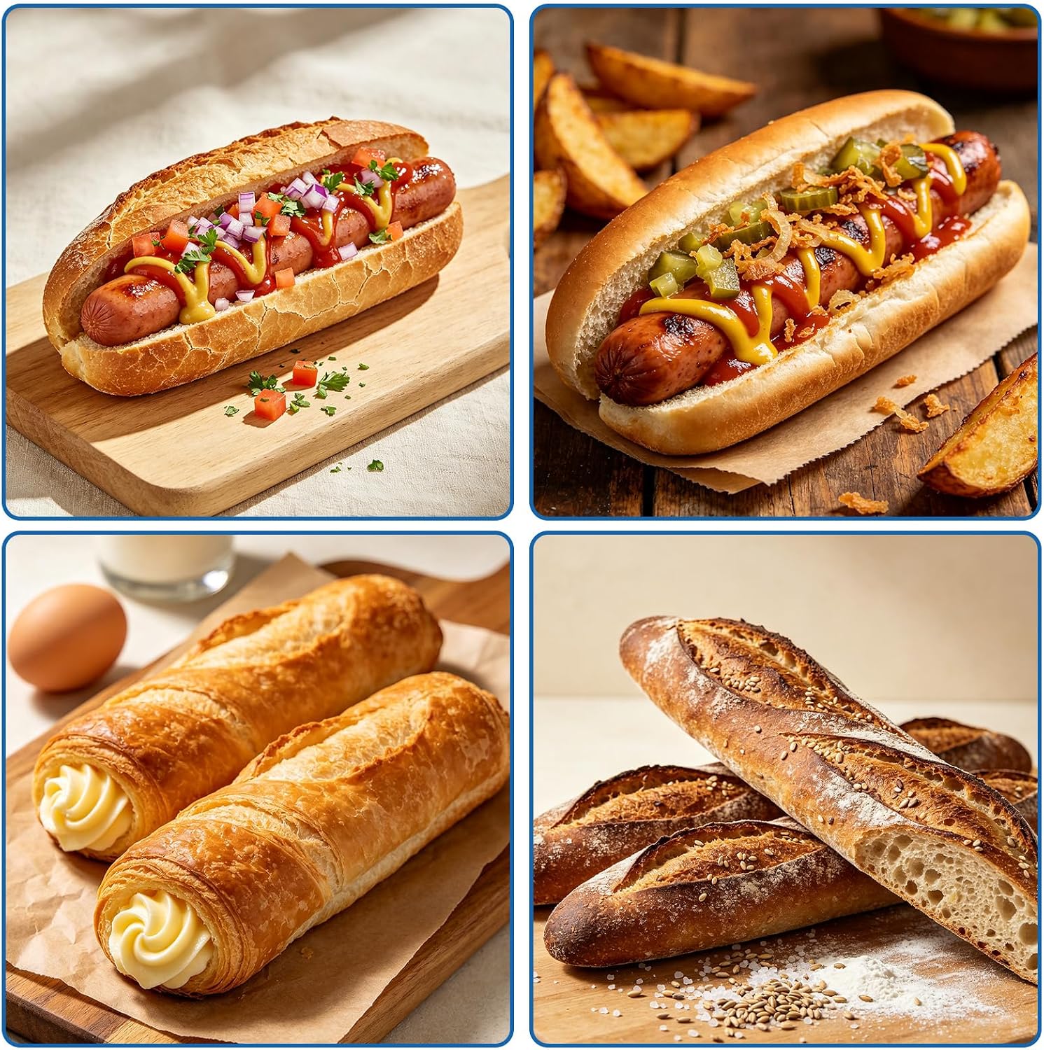 3-Pack Hot Dog Bun Pan, 4-Cavity Perforated Carbon Steel Bread Loaf Pan