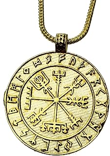 GUAAFA Norse Viking Necklace For Men Nordic Compass Vegvisir Necklace Original Talisman Jewelry - Rustic Viking Pendant gift for men Runes Coin Ancient Viking Symbol Pendant with 21" Chain