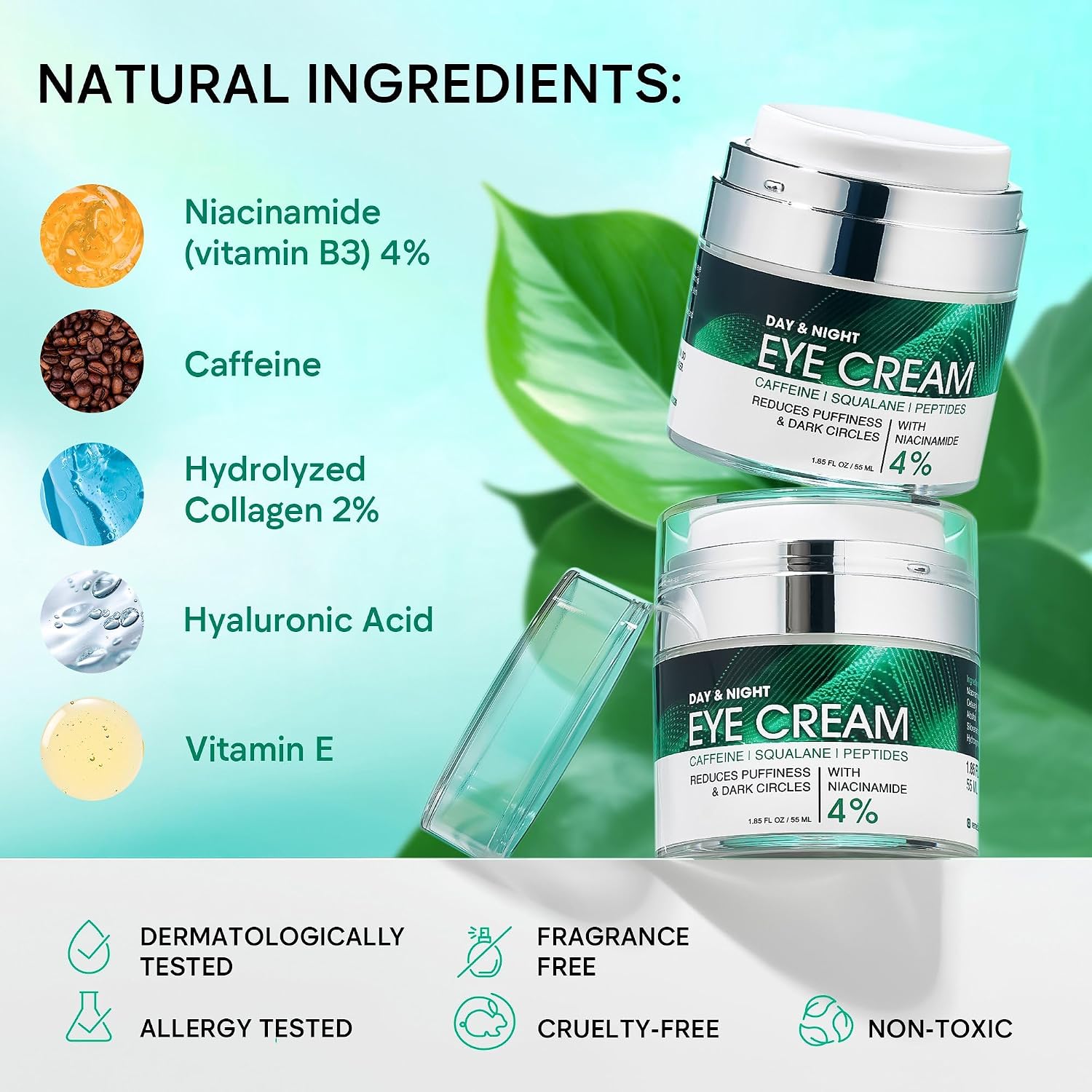 Under Eye Cream for Dark Circles and Puffiness - Anti-Aging Caffeine Eye Cream Serum for Wrinkles with Retinol, Collagen, Peptides & Niacinamide - Mature & Older Skin - 1.85 OZ