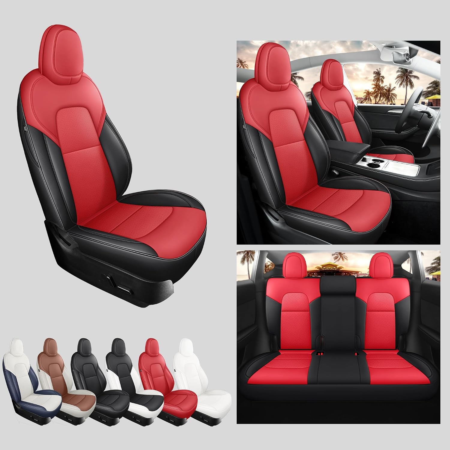 for Tesla Model Y Seat Cover 2020 2021 2022 2023 2024,Airbag Compatible, Waterproof Nappa Leather Seat Cover,Fully Wrapped,Breathable & Easy to Install (TY-Red+Black)