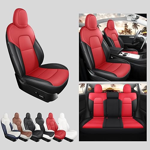 Miniatura 7 de Funda de asiento para Tesla modelo Y 5 asientos, impermeable, de piel de napa totalmente envuelta, personalizada para Tesla Modelo Y 2020-2024