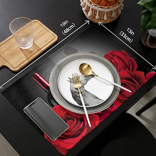 Miniatura 6 de Mantel individual para el día de San Valentín con camino de mesa a juego de lino y algodón juego de mesa de arpillera 2 alfombrillas de lugar