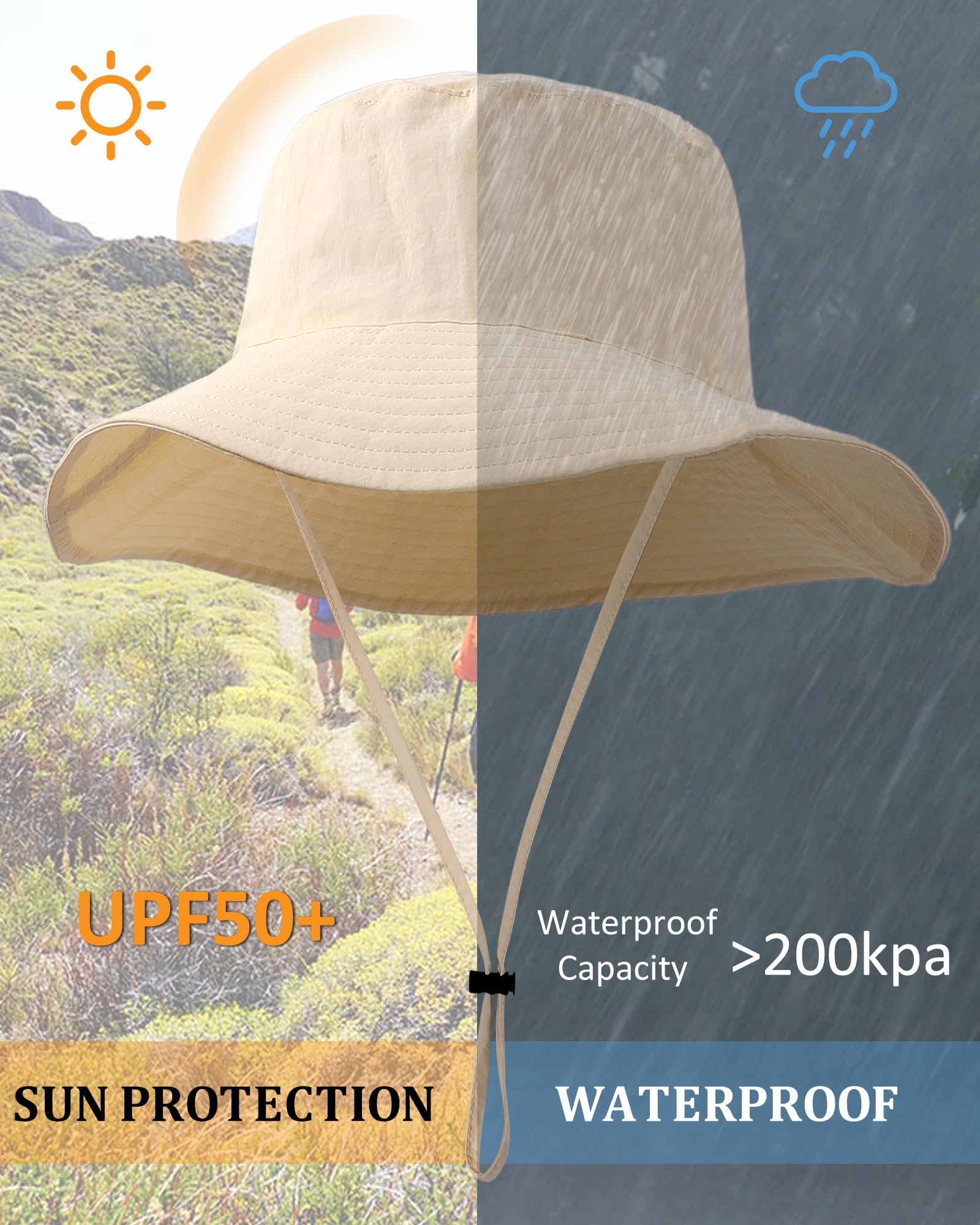 Waterproof Sun UPF 50+ Bucket Hat UV Protection Packable Brimmed Boonie ...