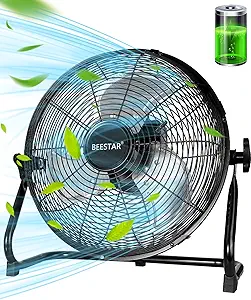 BEESTAR Rechargeable Floor Fan, 12-Inch, 12-Speed, Battery Operated, 15600mAh, 48-Hour Runtime