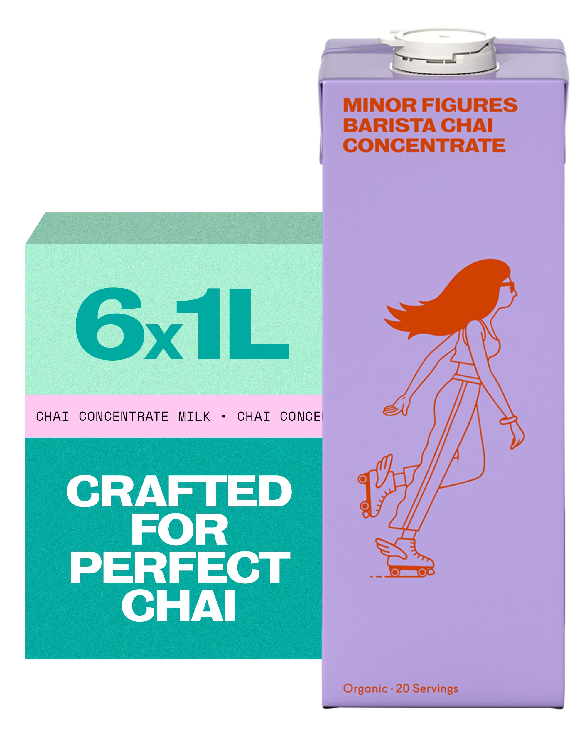 Minor Figures Barista Chai Concentrate – 100% Organic – Plant-Based – Slow-Brewed with organic black tea and Organic Spices — Vegan – Dairy-Free – Makes 20 Chai Lattes – 6 x 1L Cartons