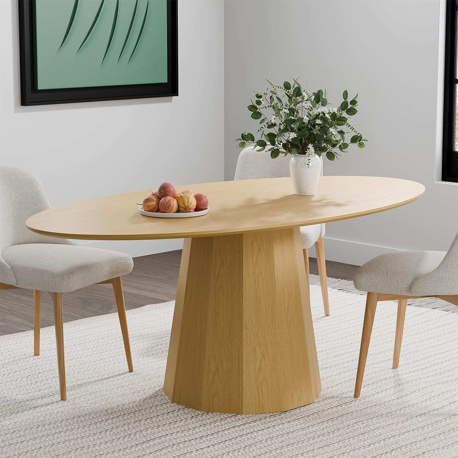 View 2 of ***ONLY THE BASE OF TABLE INCLUDED***Casaphoria 67" Oval Dining Table, Modern Wood Kitchen Table with Cone Shaped Strip Polygonal Base for Living Room & Dining Room, Easy Assembly Farmhouse Furniture for 4-6, Oak***ONLY THE BASE OF TABLE INCLUDED***