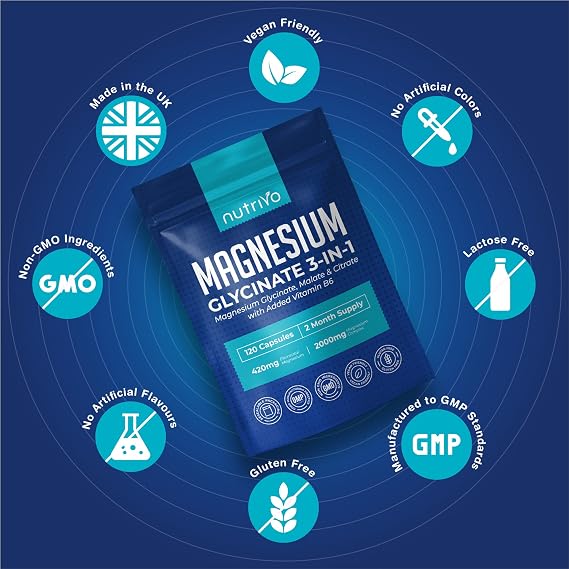 Magnesium Glycinate 3-in-1 Complex 2000mg | Magnesium Glycinate, Malate & Citrate with Vitamin B6 | 120 Capsules - 2 Months Supply | High Absorption | No Fillers or Binders | 3rd Party Tested