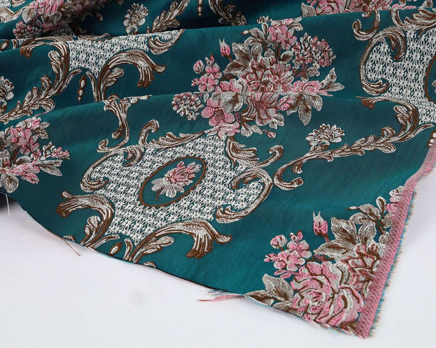 Classic Brocade Jacquard Upholstery Fabric Damask, for Sofa Chair Reupholstery, Home Docer, Curtain, Costume Dressmaking, 56 Inches Wide, 2 Yards - Peacock Green