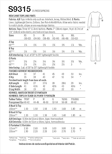 Miniatura 3 de Simplicity Kit de patrón de costura para hombre y pantalones de punto, código S9315, tallas XS-S-M-L-XL-XXL, multicolor