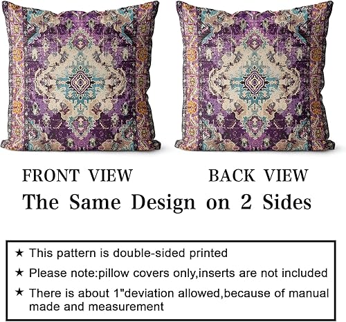 Miniatura 2 de Snycler Juego de 2 fundas de cojín bohemias de 20 x 20 pulgadas, alfombras bohemias de algodón suave con patrón de doble cara, fundas de cojín