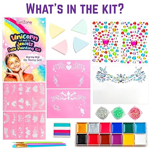 Miniatura 3 de GirlZone Kit de pintura facial para niños a partir de 7 años, paleta multicolor y plantillas de princesa reutilizables, kit de pintura facial de