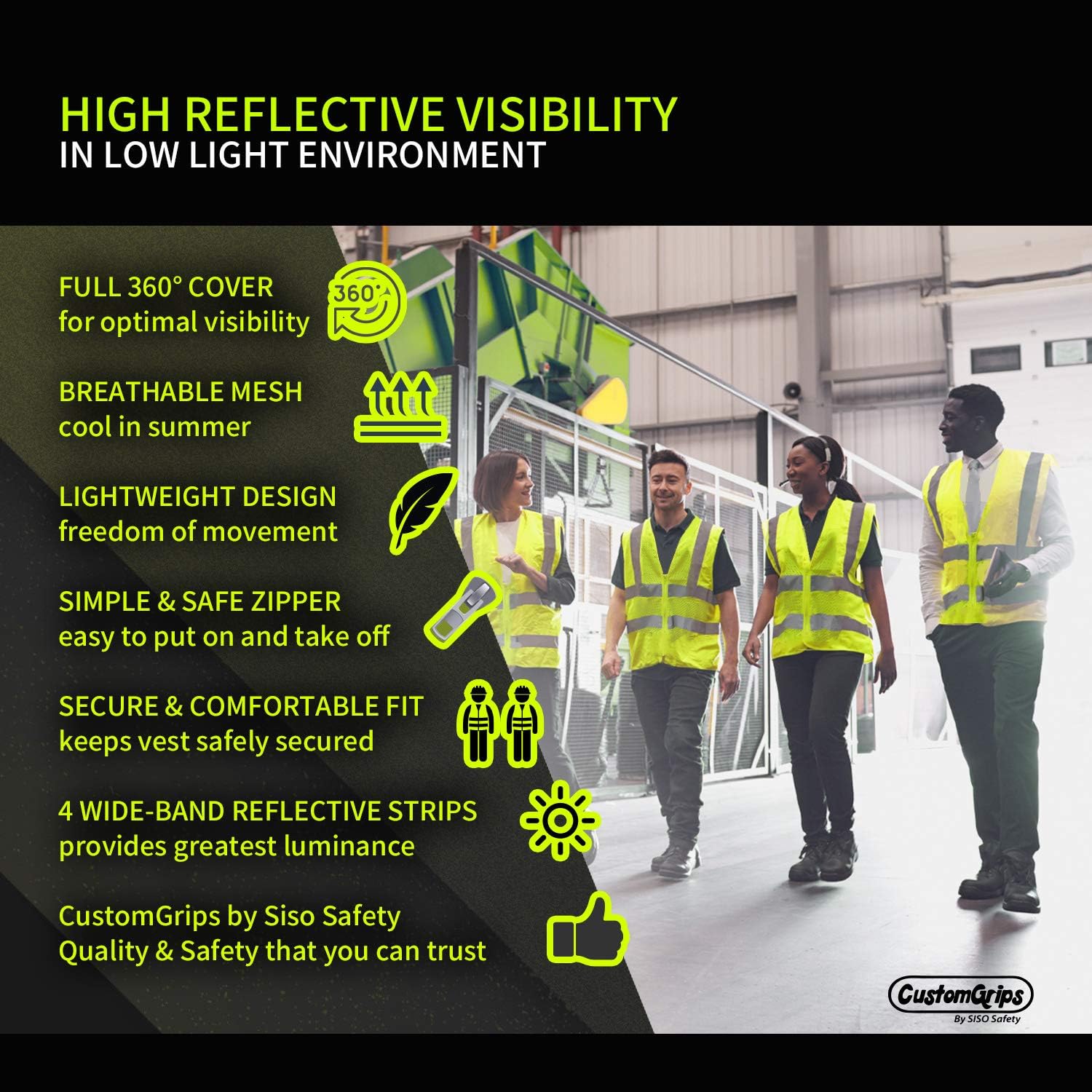 CustomGrips BY SISO SAFETY Vest 4X-Large, with Reflective Strips for Safety, High Visibility Safety Vest with Pockets, Breathable Fabric Multipurpose Work Vest for Men and Women ANSI Class 2 Vest - Image 2