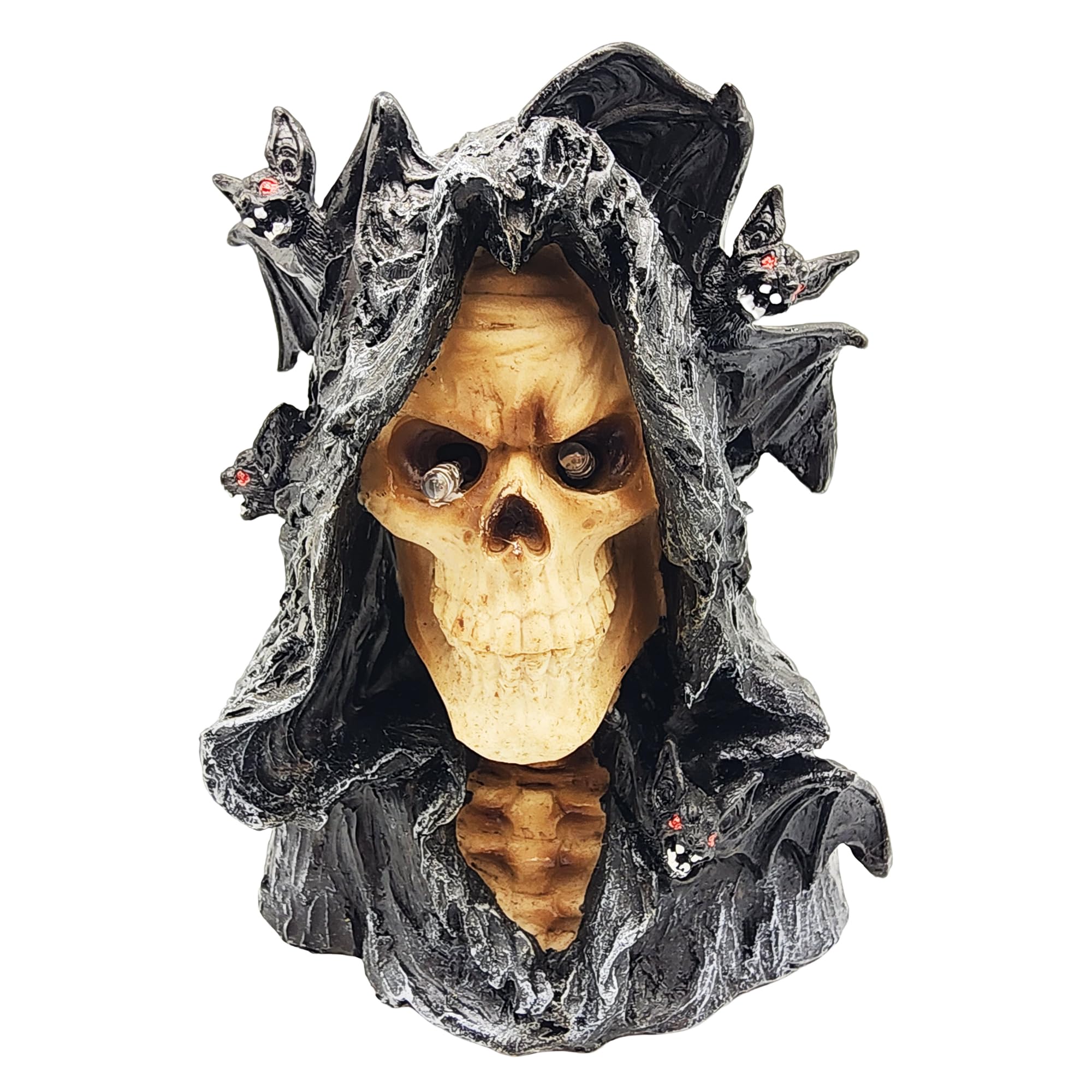 Figurine Faucheuse avec chauve-souris en résine gothique 15cm et yeux LED