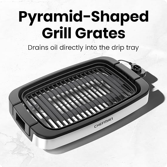 Chefman Smokeless Indoor Electric Grill, Extra Large Grilling Surface, Nonstick Table Top Grill for Indoor Grilling and BBQ with Adjustable Temperature Control, Drip Tray, Dishwasher-Safe Parts