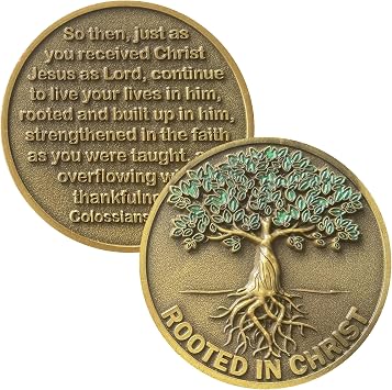 Rooted in Christ Colossians 26-7 Bible Verse Challenge Coin Pocket Token