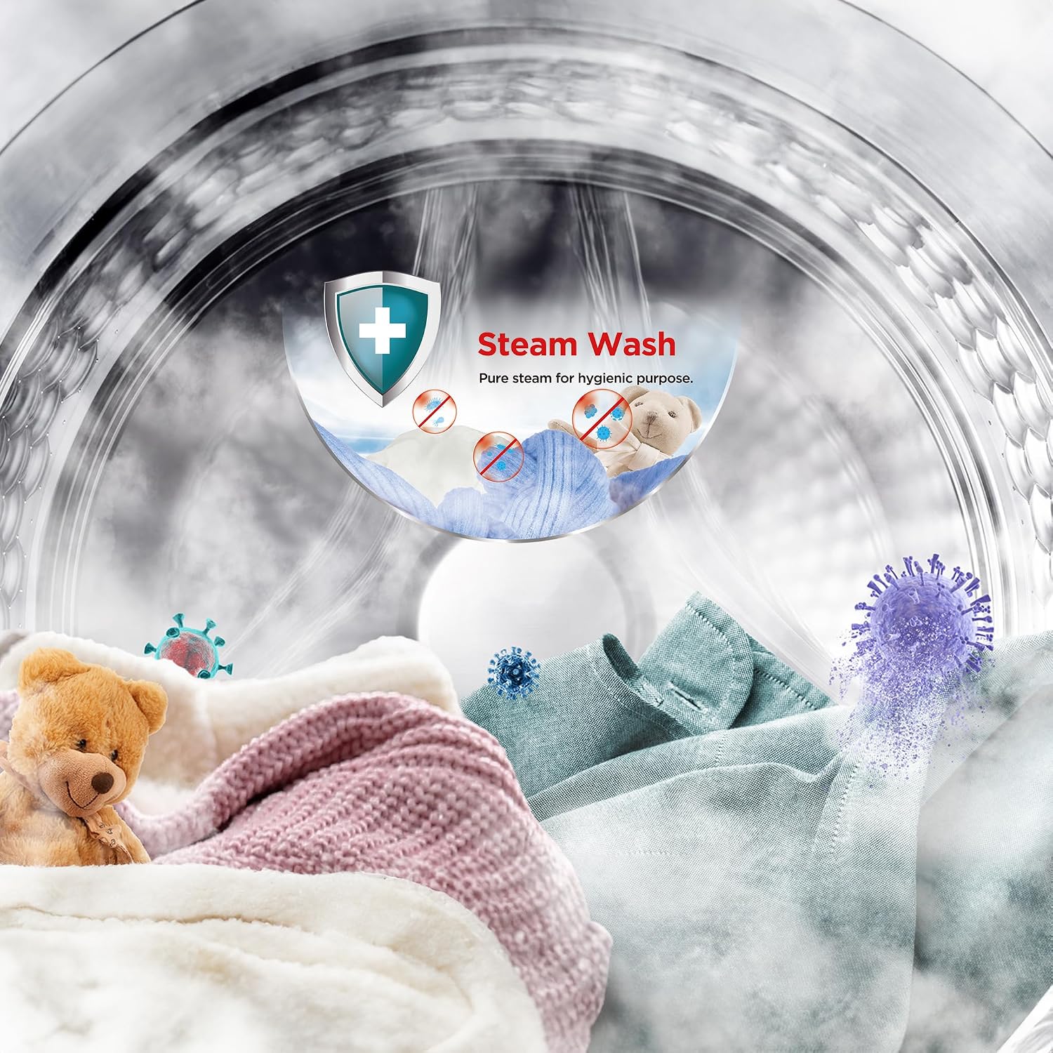 TCL TWF75-P6S Washing Machine with 2-year product and 10-year motor warranty badges