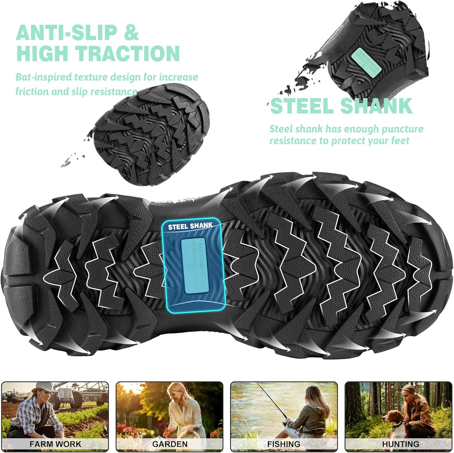 Wovenpak Hunting Boots for Women, Women's Waterproof Rubber Boots with Steel Shank, Insulated Mud boot, 6mm Neoprene Anti-slip Outdoor Work Boots, Size 6-11 - Image 4