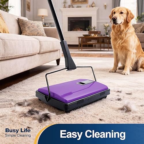 Miniatura 2 de Yocada Barredora de alfombras manual para el hogar, oficina, bajo y interior, alfombras de pelo de mascotas, desechos de polvo de papel, limpieza de