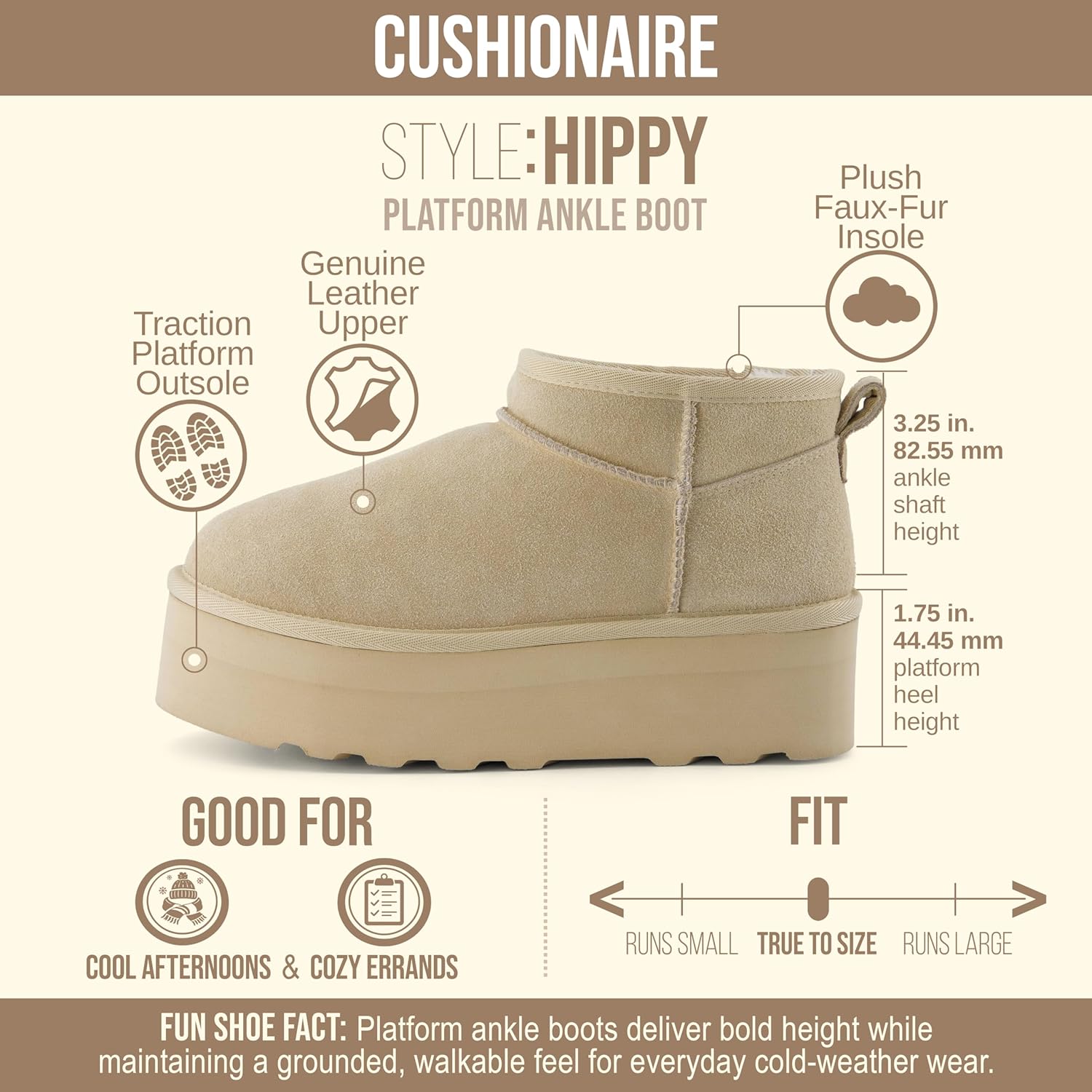 CUSHIONAIRE Hippy Women’s Platform Ankle Boots – Genuine Suede, Faux Fur Lining, Cozy Winter Slip-On Design, Comfortable Footwear with Wide Widths Available - Image 4