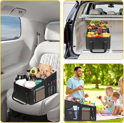 Miniatura 6 de Organizador de automóvil, organizador de asiento trasero de automóvil para niños, organizador de automóvil con divisiones, asas y múltiples