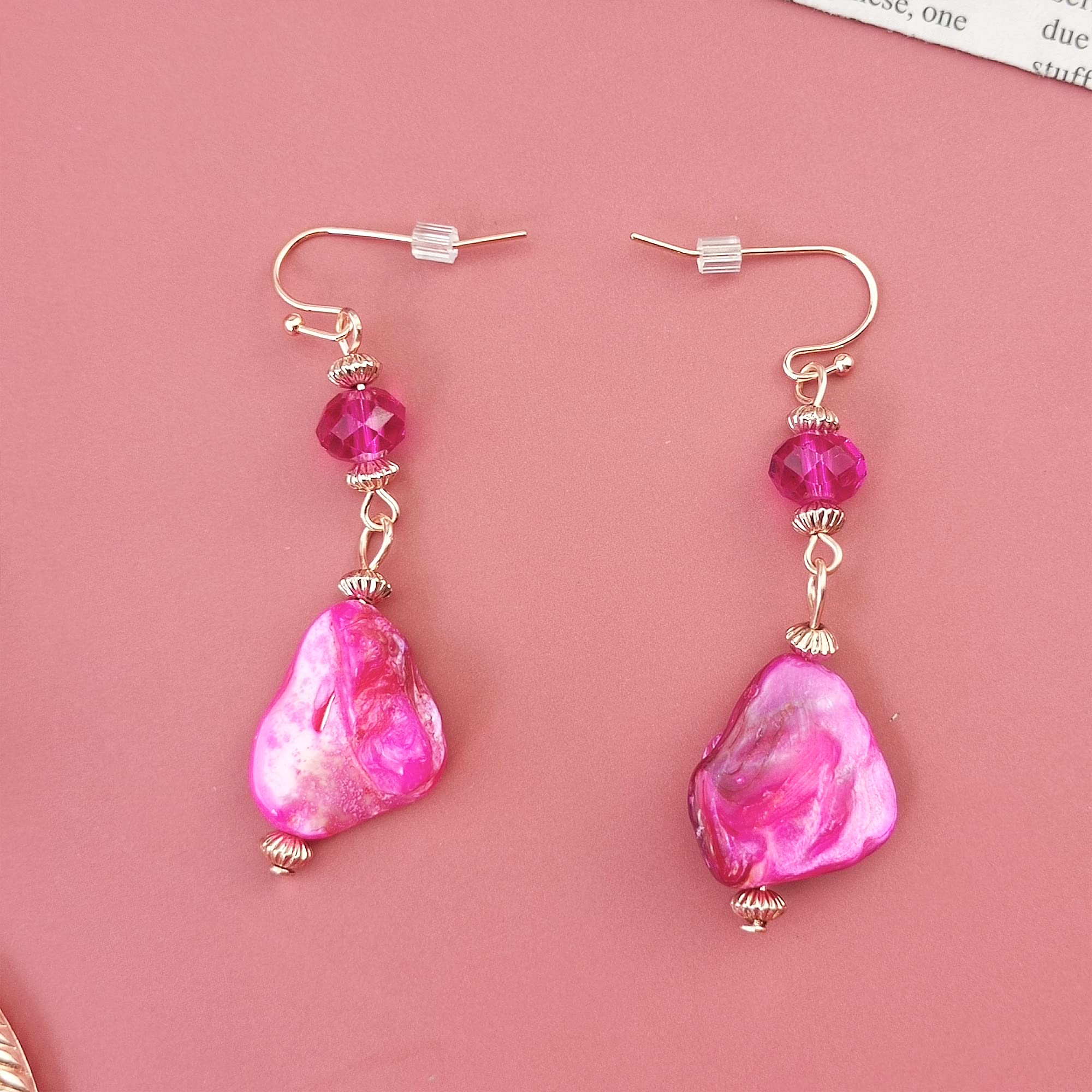 BOCAR 2 Strand Dichiarazione Choker Shell collana e orecchini set per le donne regalo (NK-10370-Fucsia viola)