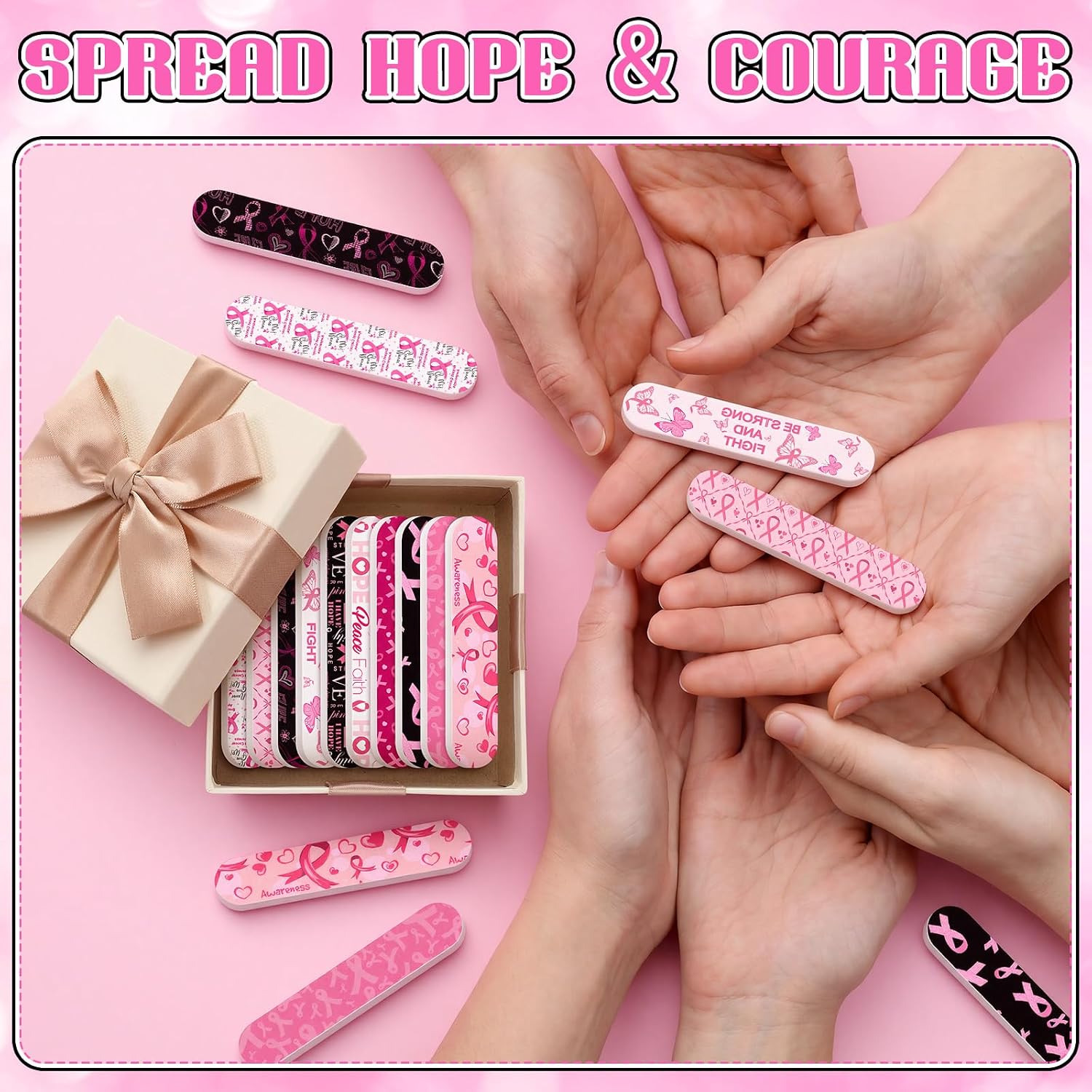 100 Breast Cancer Awareness Gifts Pink Ribbon Nail Files for Women