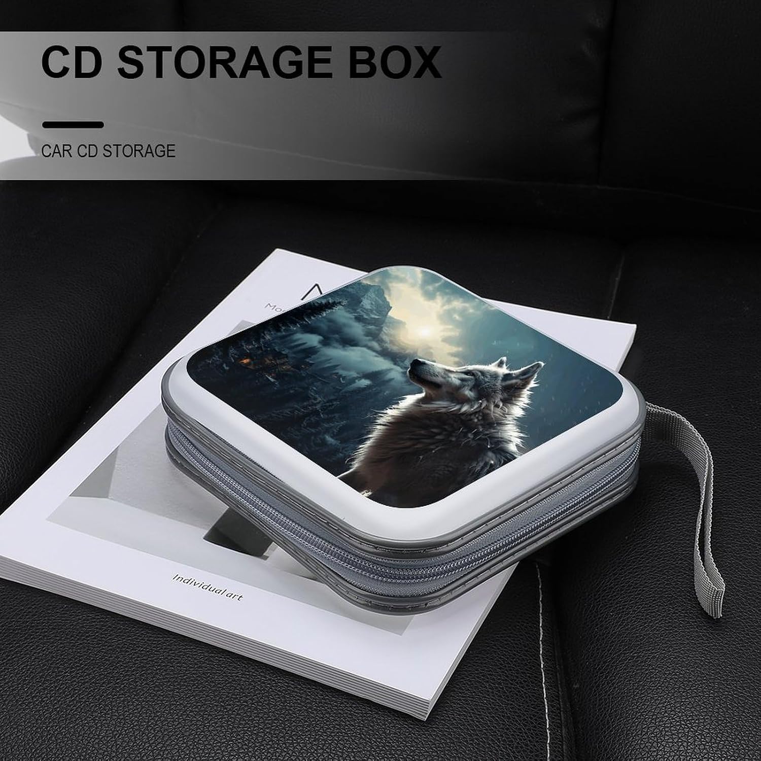Wolf at Night DVD Case, 40 Capacity CD Case Holder with Zippers, Portable CD Holder Hard Plastic Disc Cases Personalized DVD Wallet Organizer for Car Home Travel image 5