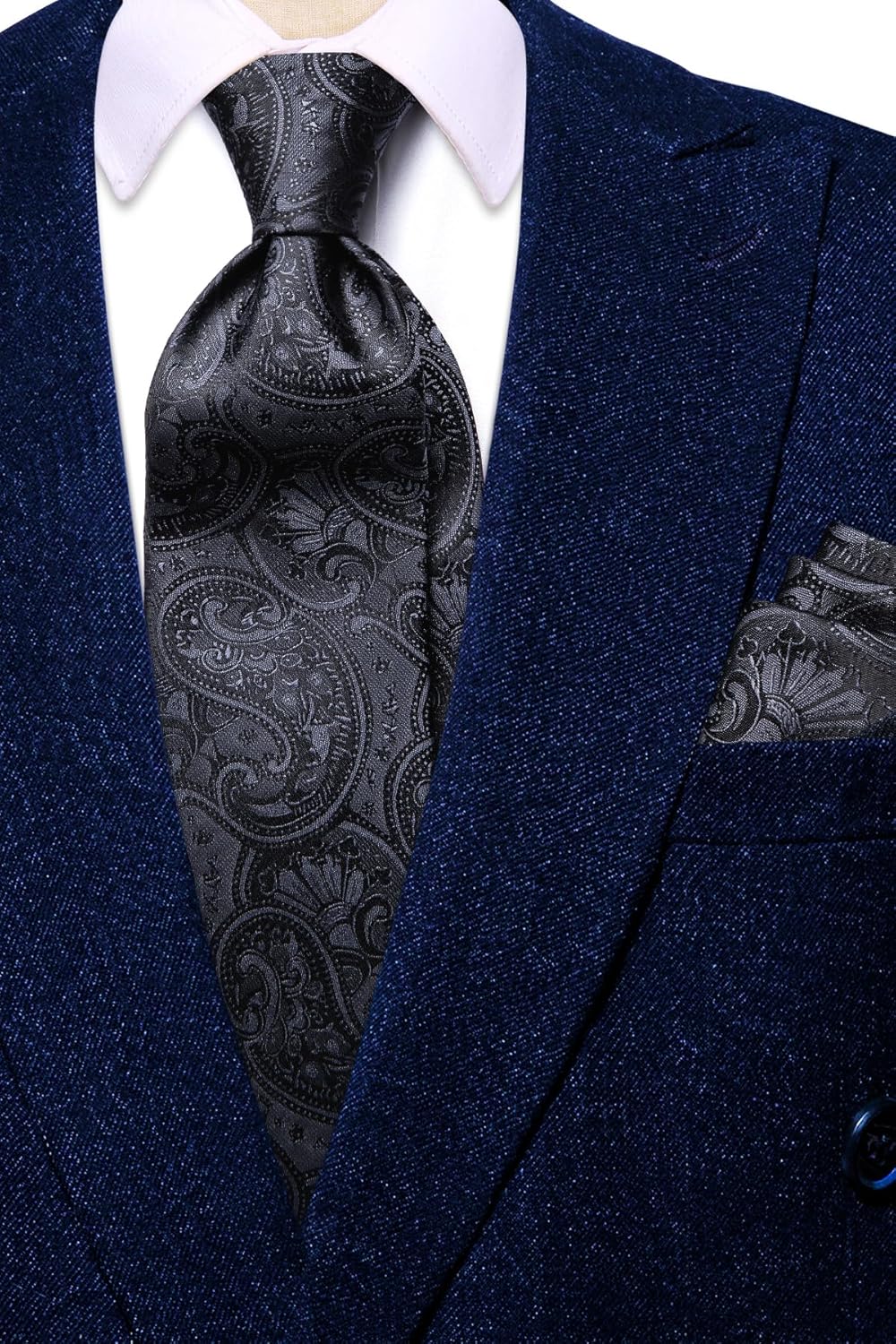 Dubulle Mens Paisley Striped Tie WOVEN Necktie for Men and Handkerchief Cufflinks Set Wedding Formal Business - Image 3