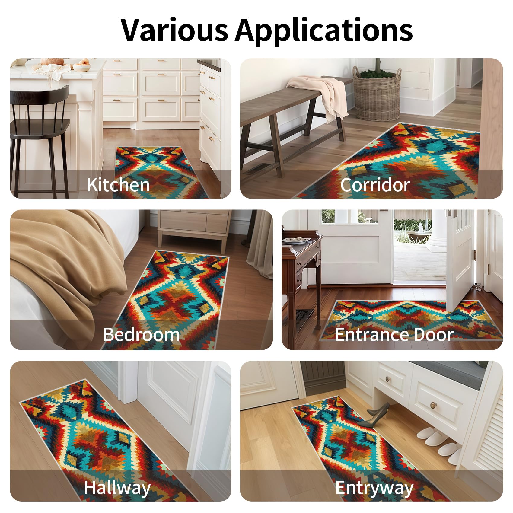 Azteken Navajo Läufer Teppich Flur 50 x 150 cm Waschbar Indianer Südwesten Geometrische Teppichläufer rutschfest Kurzflor Teppich Läufer für Eingang, küche, Schlafzimmer, Wohnzimmer, Korridor ZU&Q306