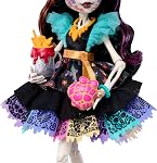 ​Monster High Skelita Calaveras Doll | Skeleton in Colorful Papel Picado Dress with Pet Dog Candelita & 7 Accessories like Sketch Book, Snack & Messenger Bag