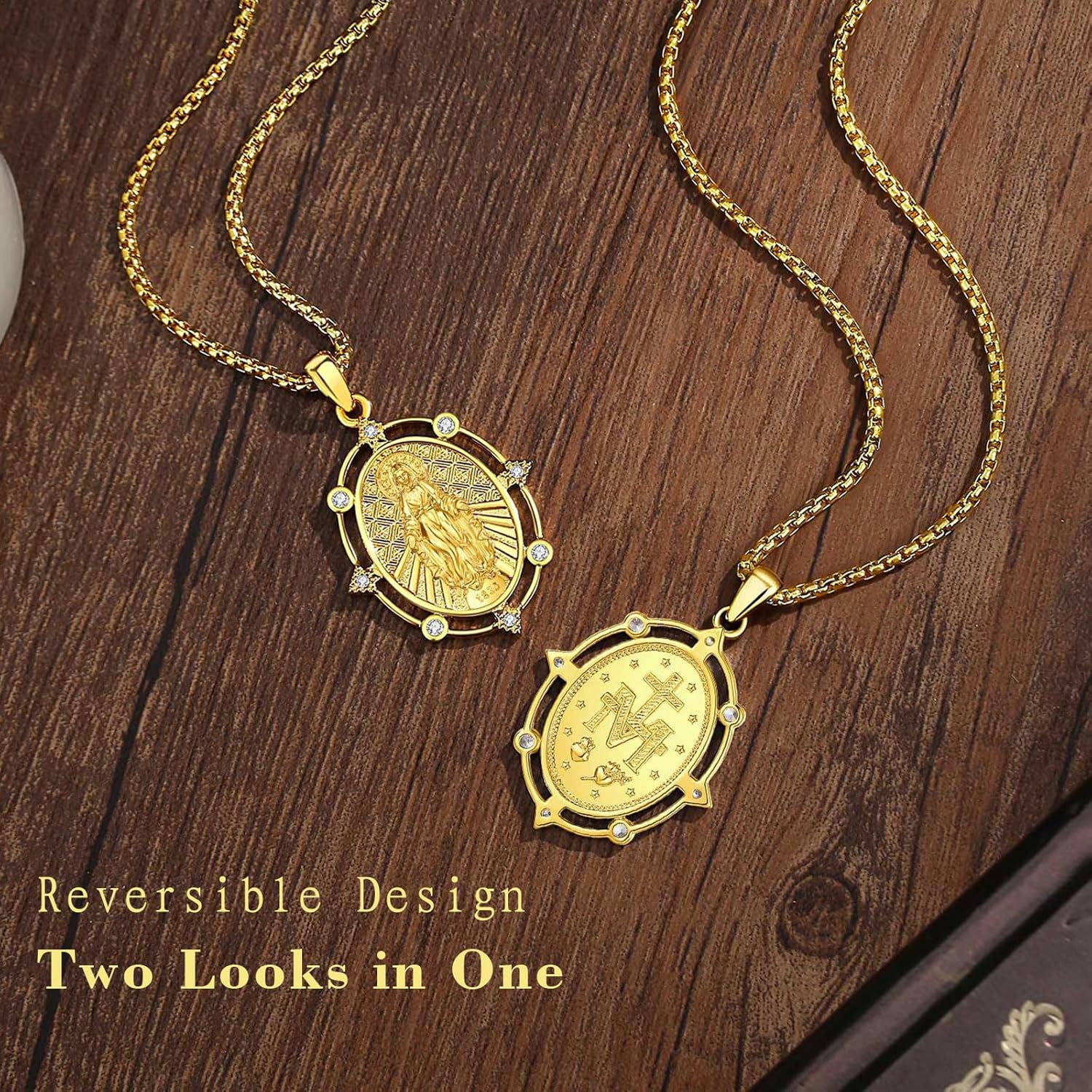 INFUSEU Catholic Protection Faith Necklace Collection, Virgin Mary St Benedict St Christopher St Florian St Joan of Arc