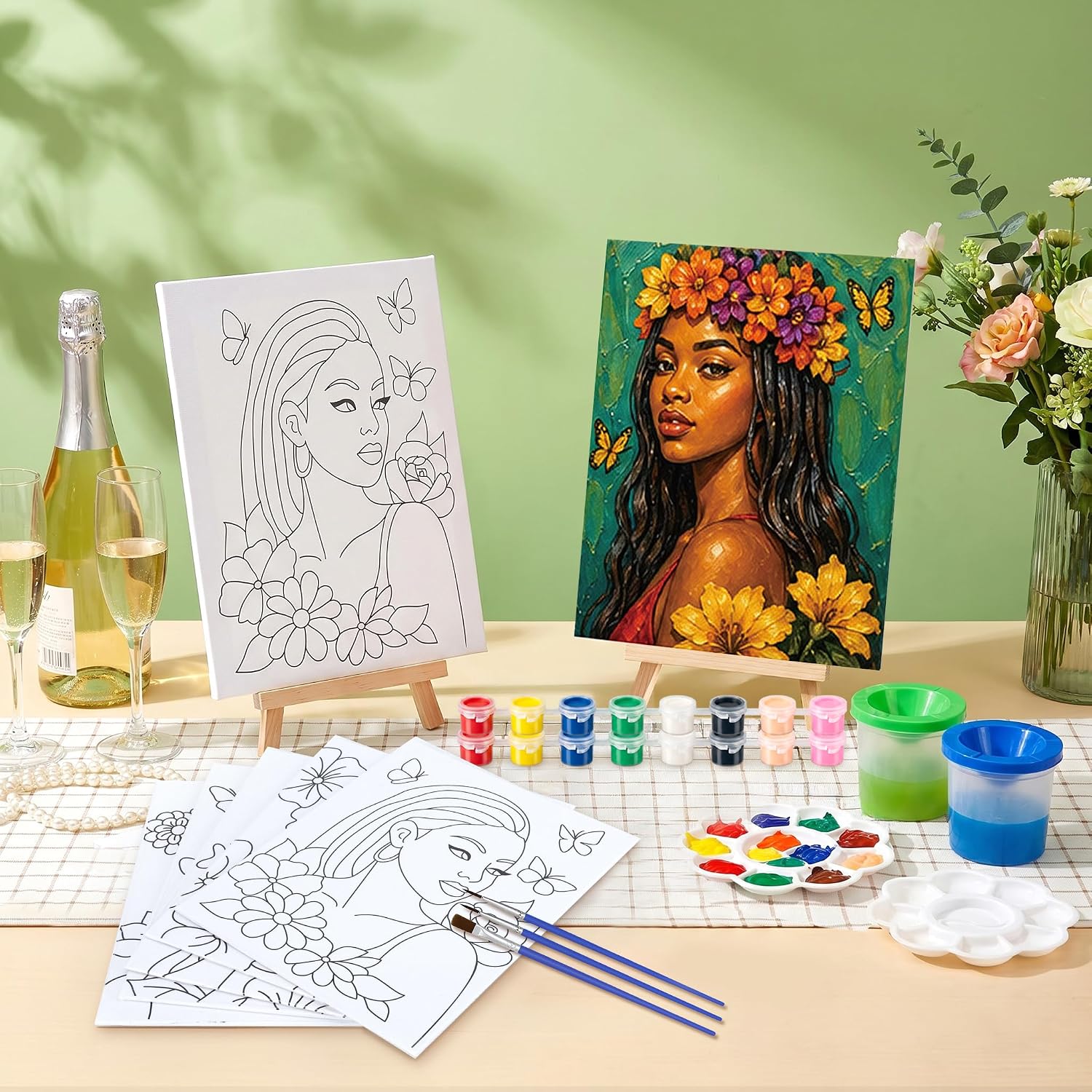 VZCBZC 141PCS 20Set Pre Drawn Canvas Kit for Painting Craft Sip and Paint Kit for Adults Pre Printed Canvas for DIY Birthday Date Night Team Building Gifts