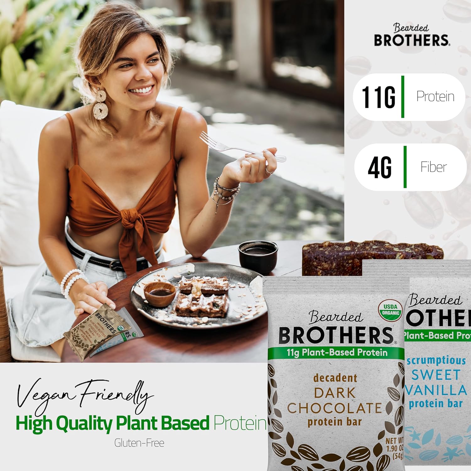 Bearded Brothers Organic Vegan Energy Bars - Gluten & Soy Free, Paleo, Whole 30 | Non GMO, Low Glycemic, High Protein, Fiber (Variety)