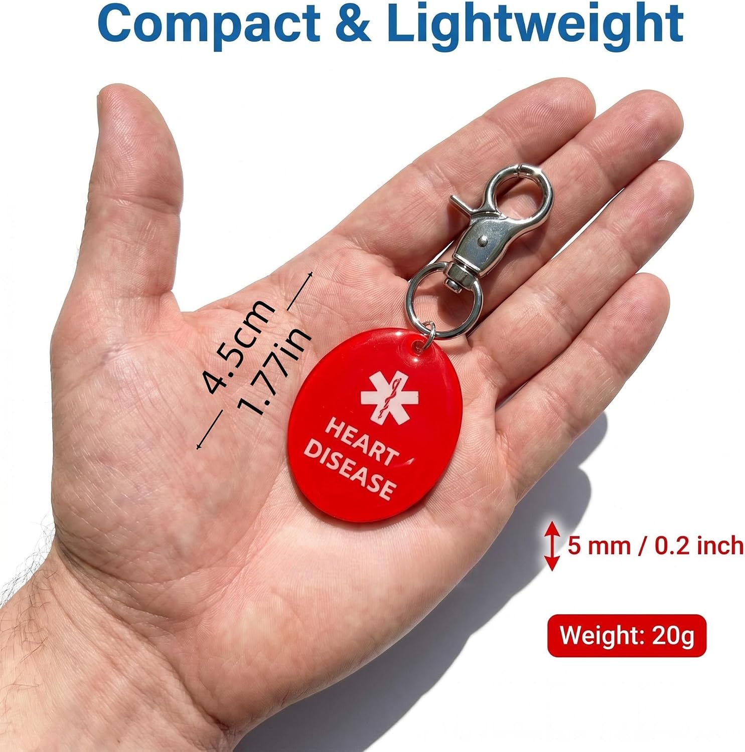 Medical Alert Keychain Tag, Red Oval Acrylic with Lobster Clasp, Compact Lightweight Emergency ID for Type 1 Diabetes