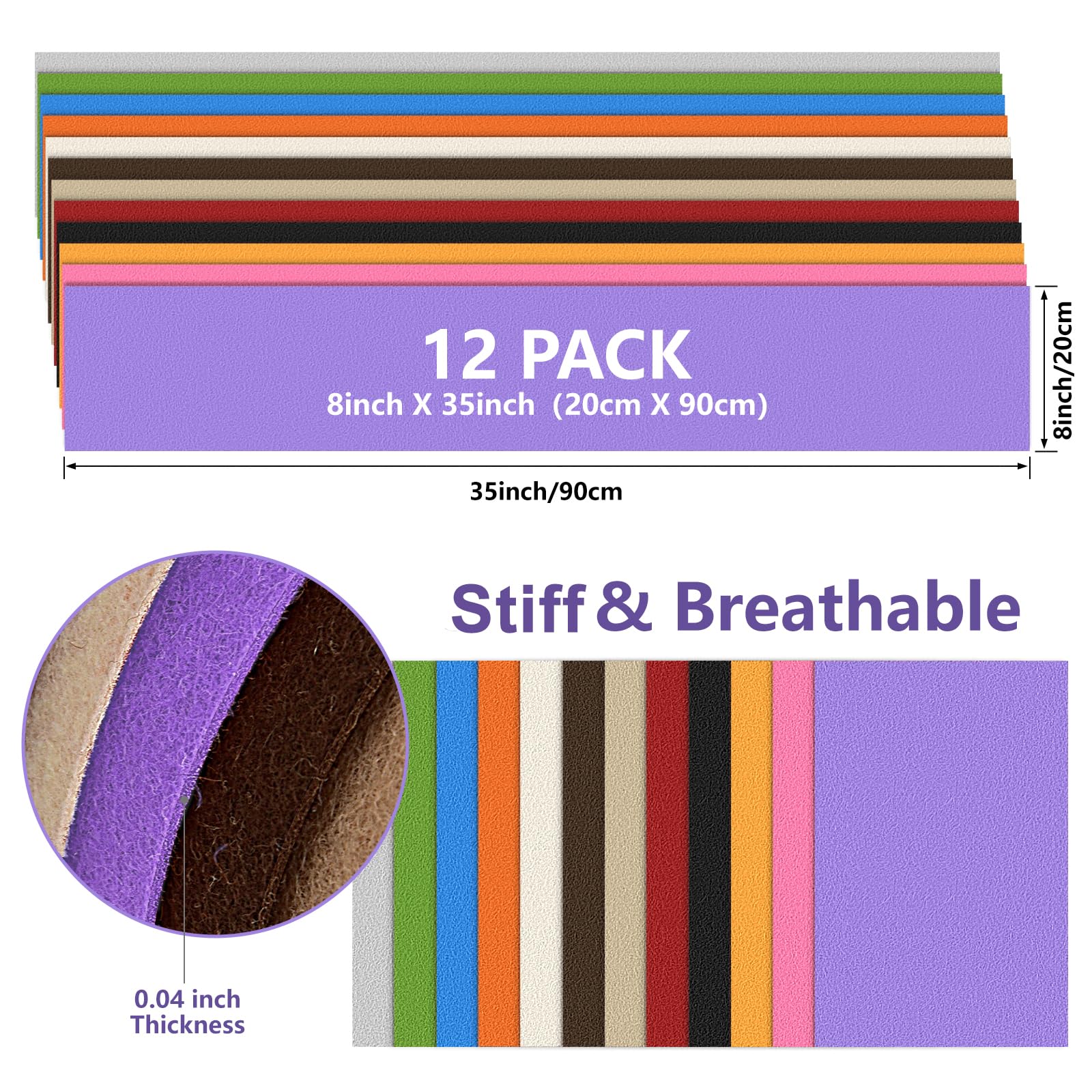 Lot de 12 grandes feuilles de feutre rigides pour travaux manuels 20,3 x 88,9 cm, couleur arc-en-ciel doux, 12 couleurs assorties, pour loisirs créatifs, couture, patchwork (série classique)