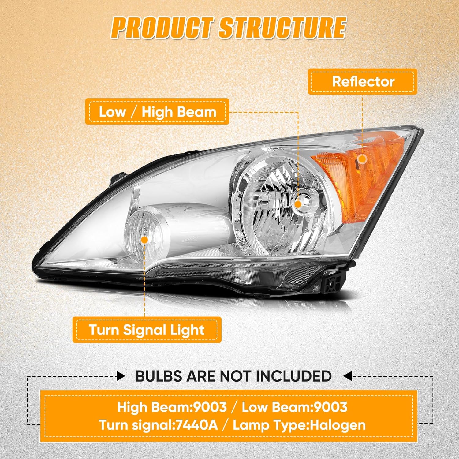 ASAPE Headlight Assembly - 2007-2011 for H-onda CR-V Headlights Assembly for H-onda CR-V Sport Utility 4-Door 2007-2011 Auto Headlamp Replacement Driver and Passenger Side 33101SWAA01 33151SWAA01
