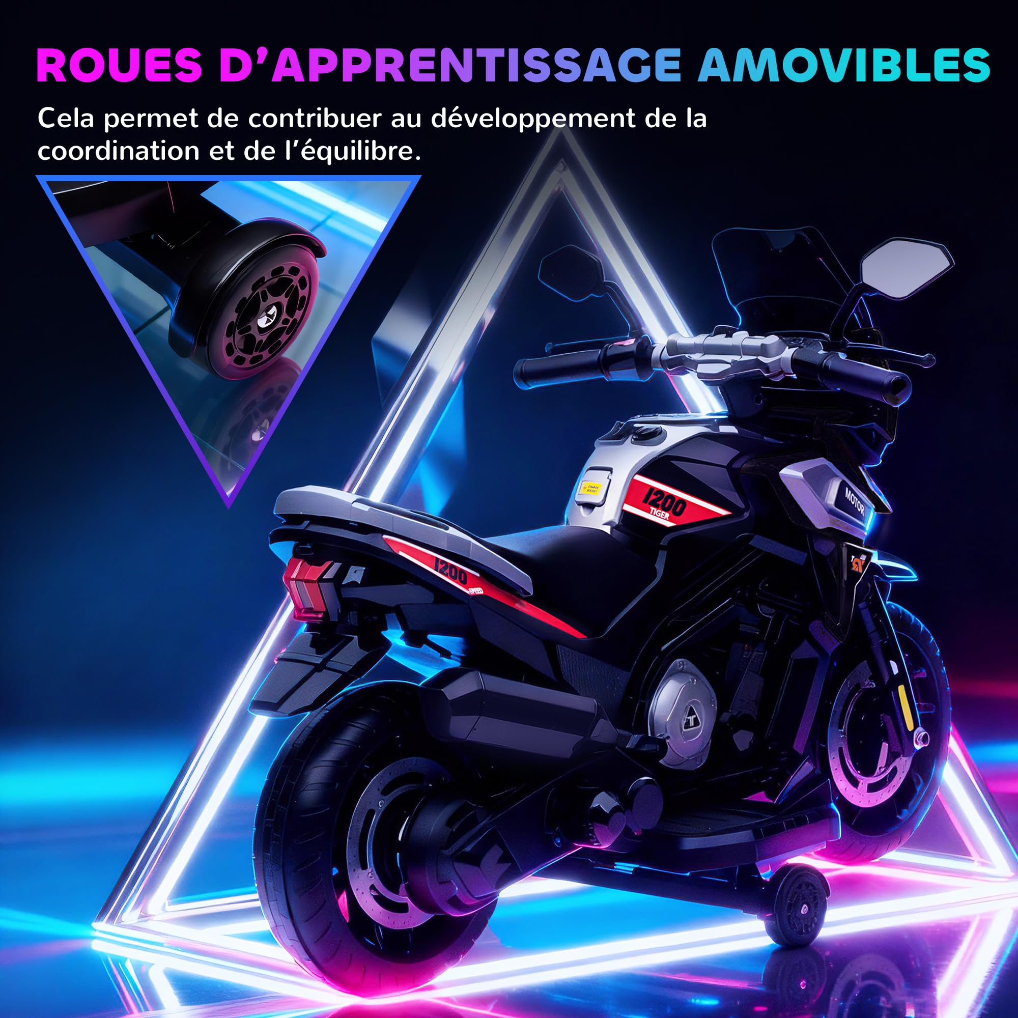 AIYAPLAY Moto Électrique Enfants 6 V Roues d'Entraînement 18-36 Mois Noir