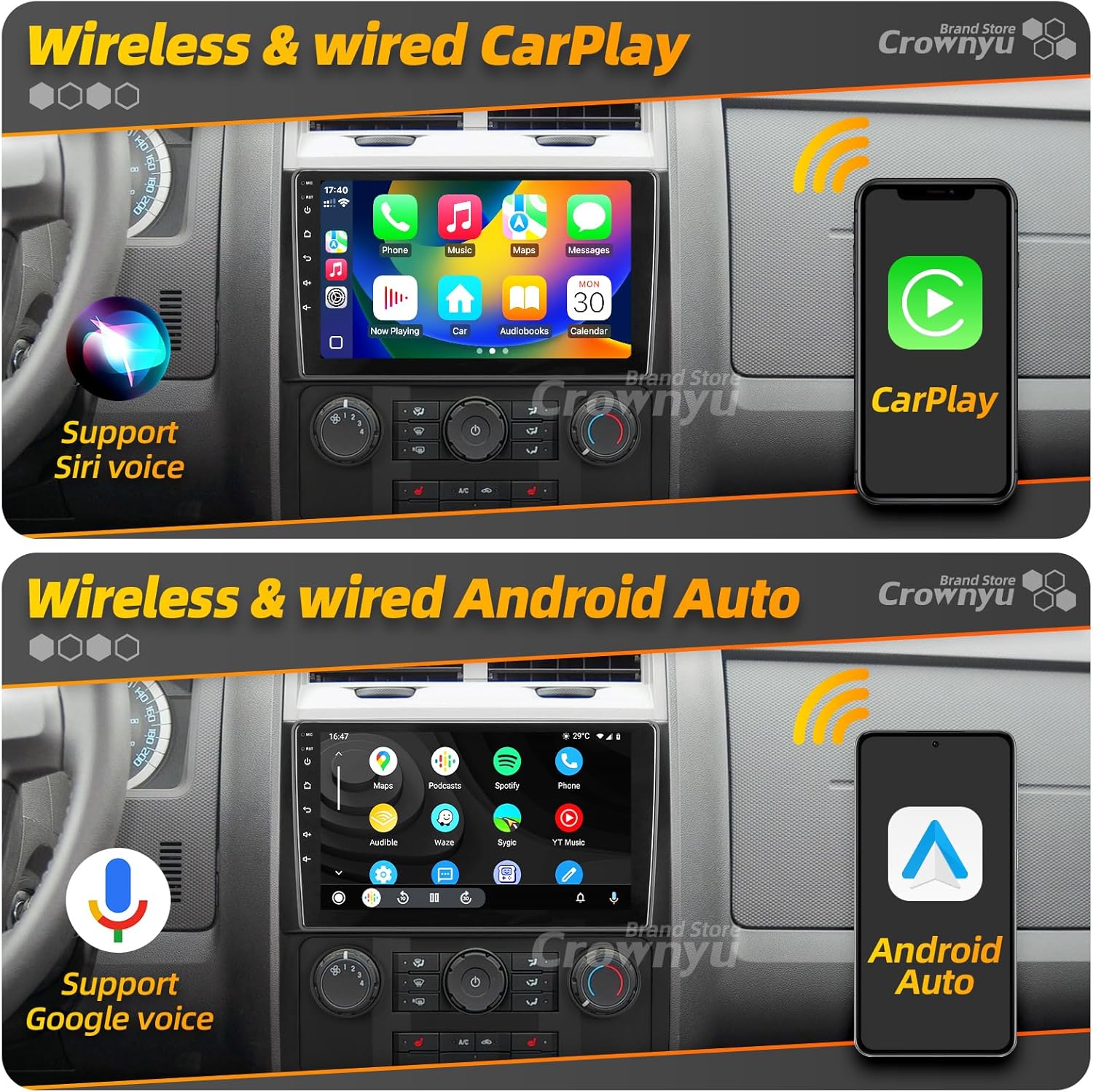 for Ford Escape 2007-2012 Radio Compatible with Wirelessly Carplay Android Auto Upgrade Car Stereo Bluetooth Navigation Touch Screen GPS FM WiFi Media Player Backup Camera Head Unit