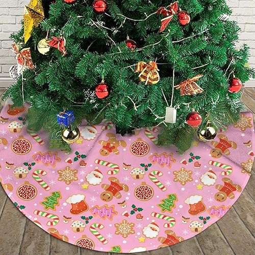 Vista 24 de Cute Gingerbread Candy Christmas Tree Skirt 30 Inches Pink Santa Tree Skirts Farmhouse Xmas Tree Mat Ornaments Decorations