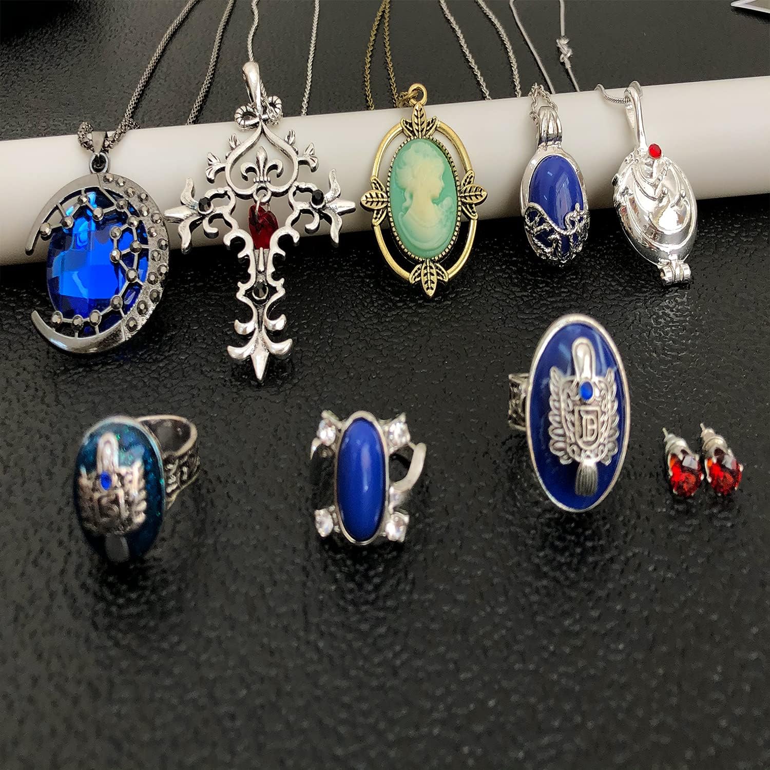 Zaky Vampir Elena Cosplay Set - 3-teiliges Schmuck-Set Mit Halskette, Spitzenmaske & Handschuhen Für Halloween