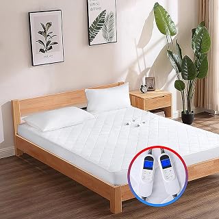 Heated Mattress Pad Queen Size, Dual Control Electric Mattress Pad with 10 Heat Settings Controller and 1-12 Hours Auto Shut Off, Electric Bed Warmer with 8-21" Deep Pocket
