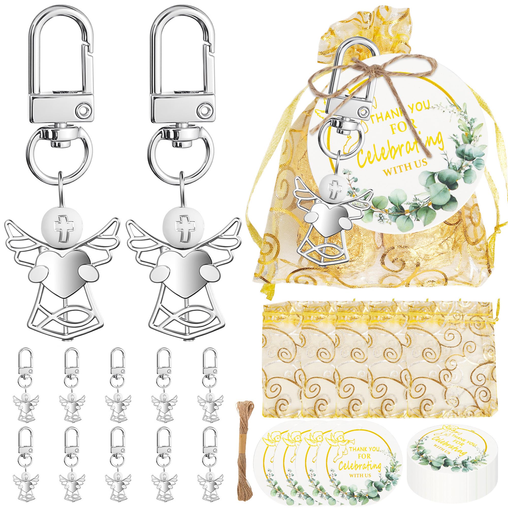 12 Piezas Llavero De Ancla De Regalo De Boda Llaveros De Regalos Llavero Estilo áNgulo+Bolsa Organza+Etiqueta Kraft Para Regalos De Bautismo,Regalo De Agradecimiento De Invitado (ángel)