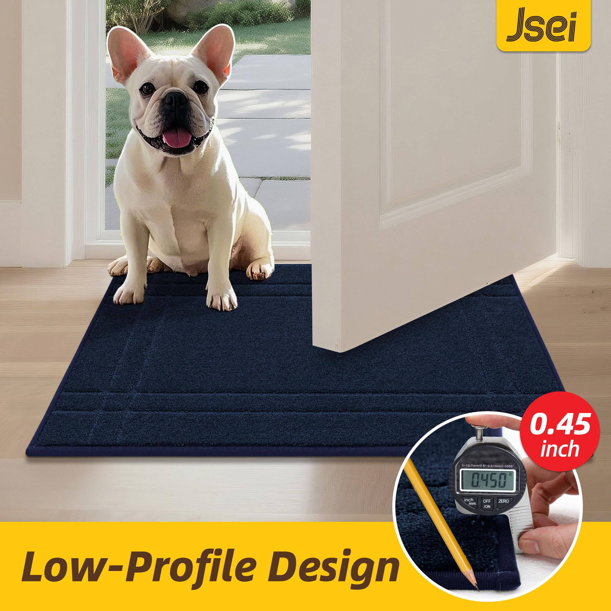 JSEI Tappeto Antisporco per Interni 50x 80 cm, Tappeto di Benvenuto Antiscivolo Lavabile in Lavatrice per Cani - per Ingresso, Porta d'Ingresso e Corridoio, Blu Navy