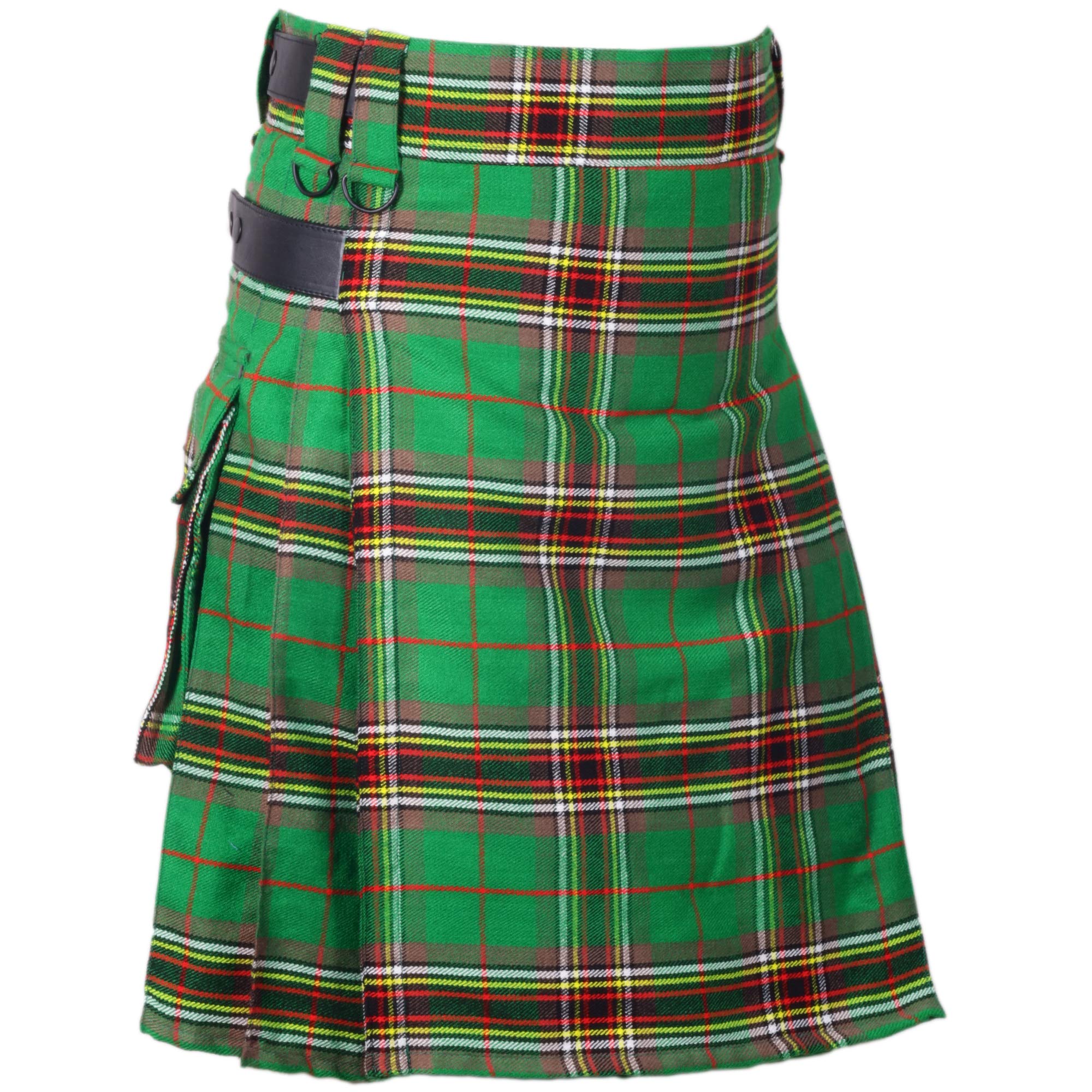 All Kilts SportsMen's Kilt in Tara Murphy Tartan Leather Straps 16OZ Acrylic Wool Utility Kilts