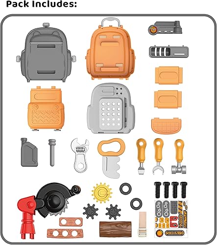 Miniatura 2 de JOYIN - Banco de trabajo con mochila portátil para niños juguete de construcción de juguete con tornillo de juguete tuercas martillos y más