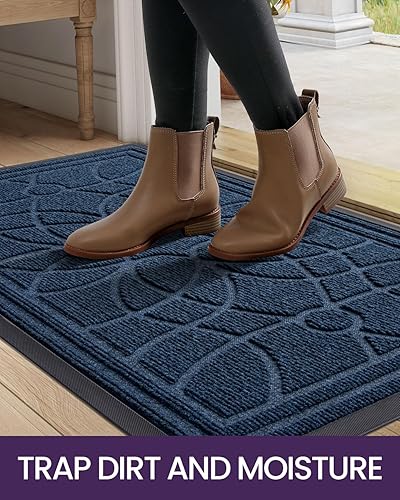 Miniatura 3 de DEXI Tapete de bienvenida resistente y duradero de perfil bajo para puerta delantera, patio, garaje, zonas de alto tráfico, 2 x 4 pies, color azul